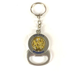 Golden Myanmar Spinner Keychain Bottle Opener Silver And Gold Tone